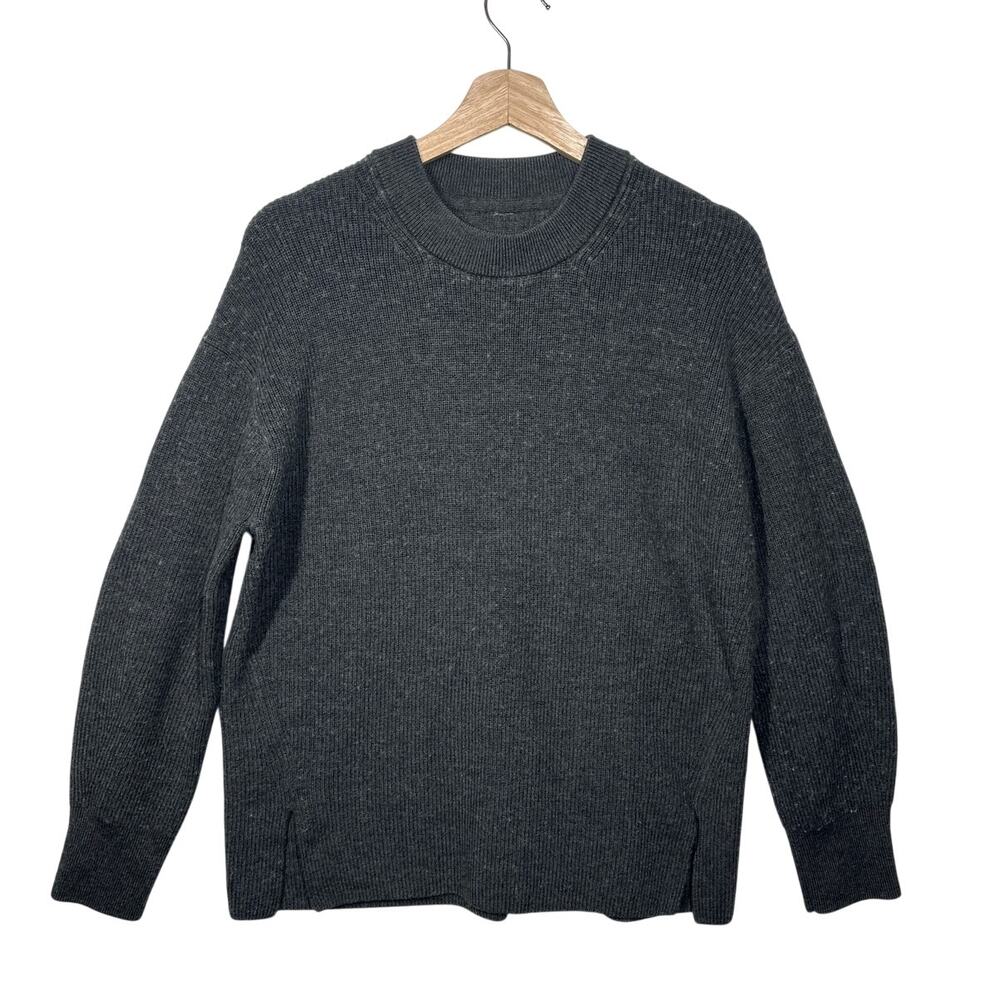 Lululemon Merino Wool Blend Ribbed Sweater Sz 8 Gray Crewneck Knit Athleisure